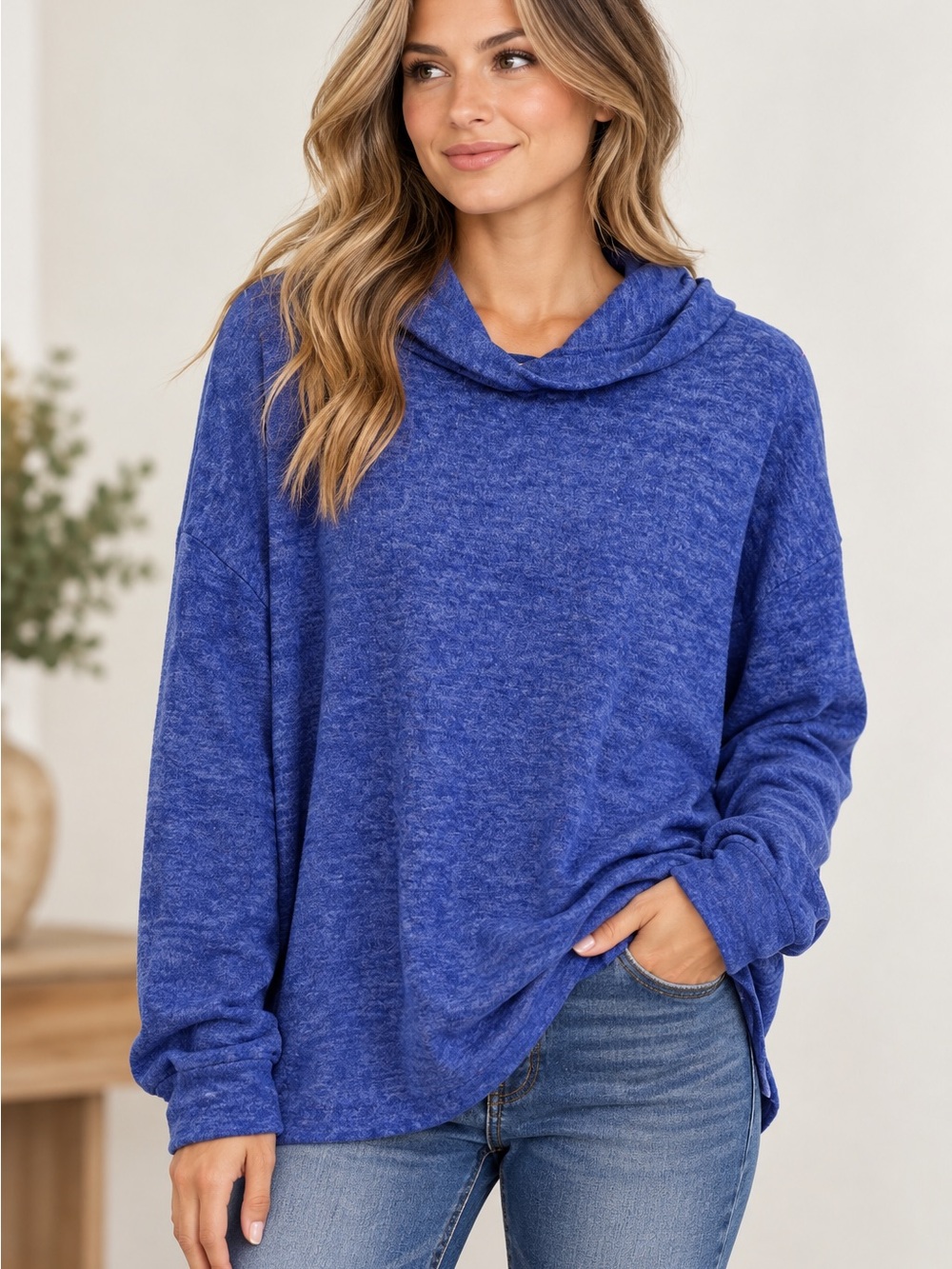 Zenana Blue Oversized Hoodie L/XL Soft Stretch Long Sleeve Pullover cozy casual